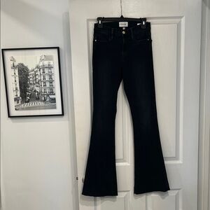 Frame Denim Black High-Rise Flare Jeans